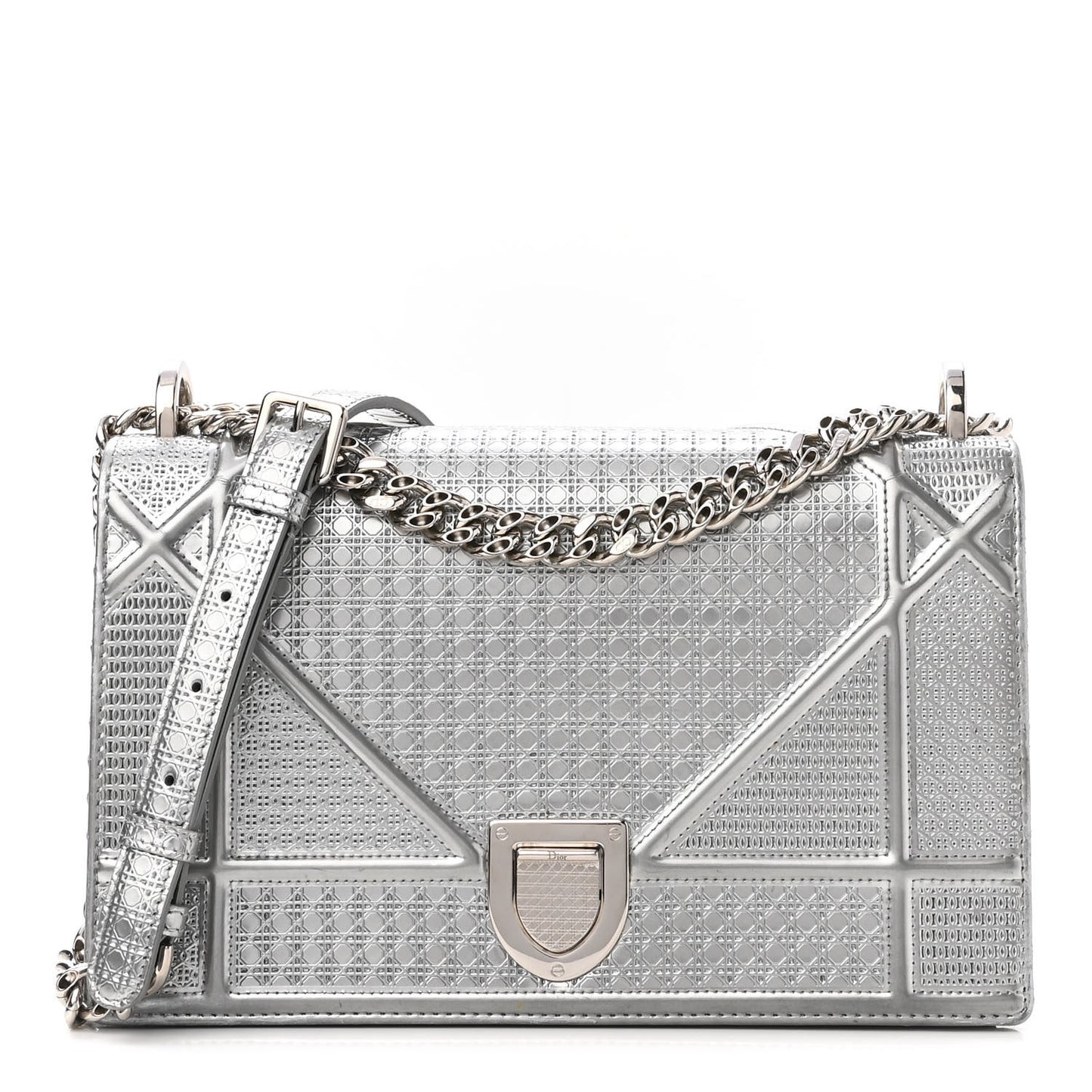 Metallic Patent Micro-Cannage Medium Diorama Flap Bag Silver