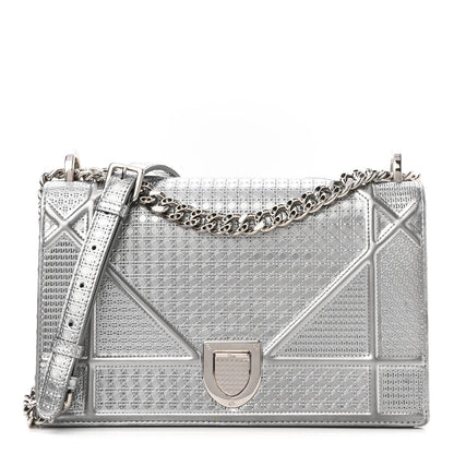 Christian Dior Metallic Patent Micro-Cannage Medium Diorama Flap Bag Silver 1 of 10