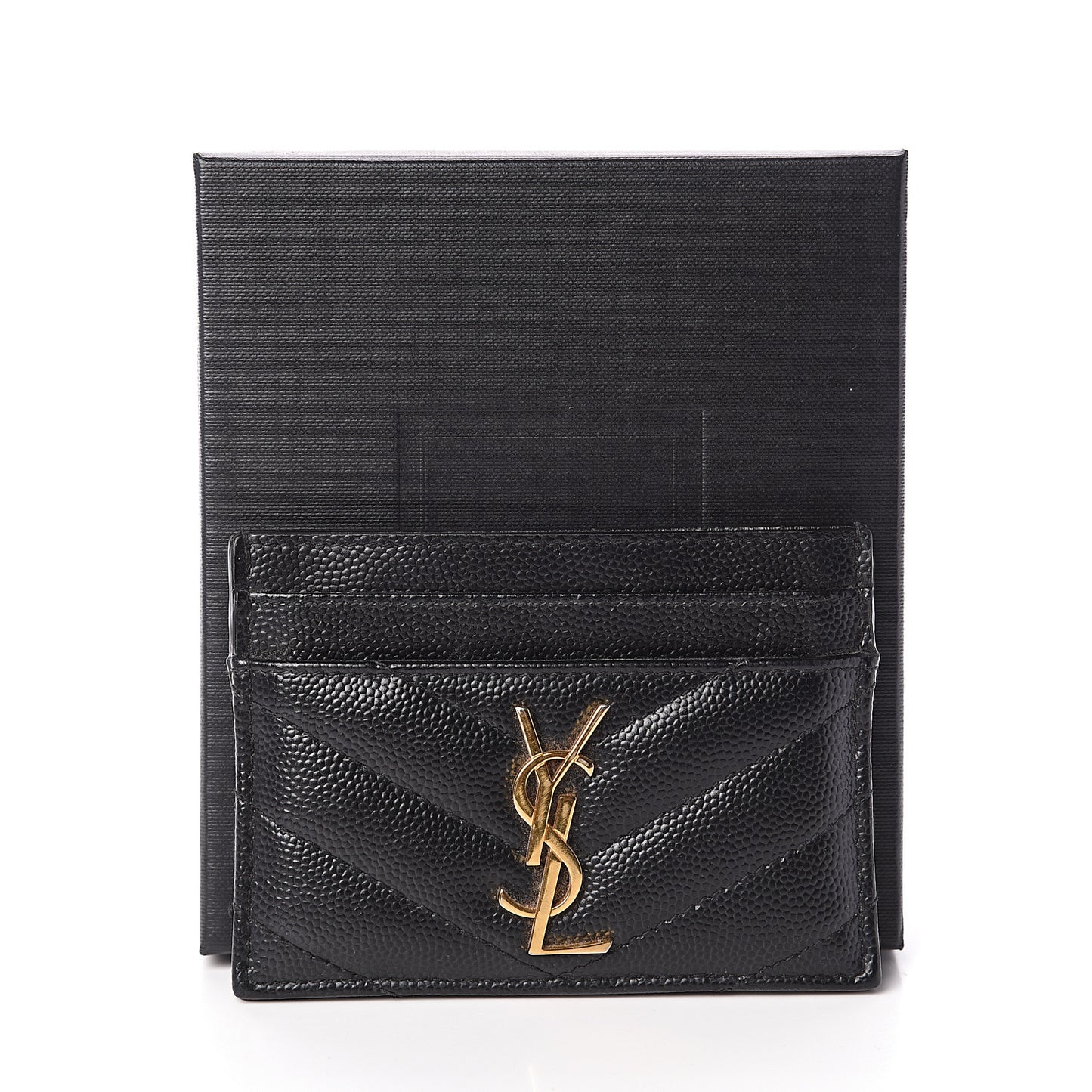 Grain De Poudre Matelasse Chevron Monogram Credit Card Case Black