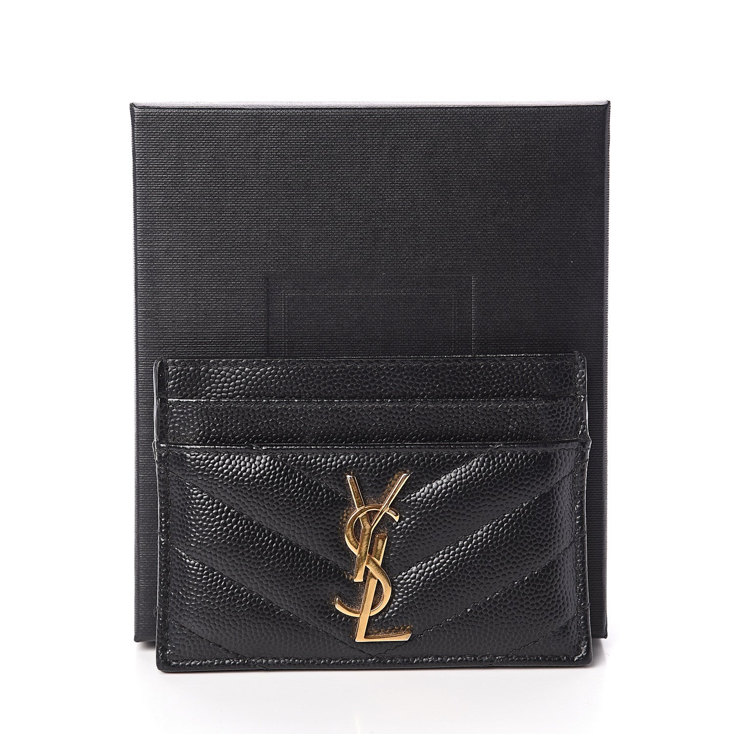 Saint Laurent Grain De Poudre Matelasse Chevron Monogram Credit Card Case Black 6 of 6
