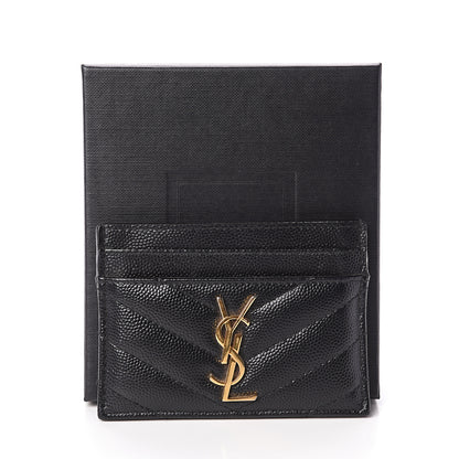 Saint Laurent Grain De Poudre Matelasse Chevron Monogram Credit Card Case Black 6 of 6