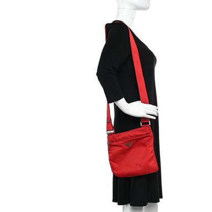 Prada Nylon Vela Saffiano Flat Messenger Bag Rosso 3 of 14