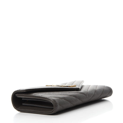 Saint Laurent Grain De Poudre Matelasse Chevron Monogram Flap Wallet Fog 3 of 8