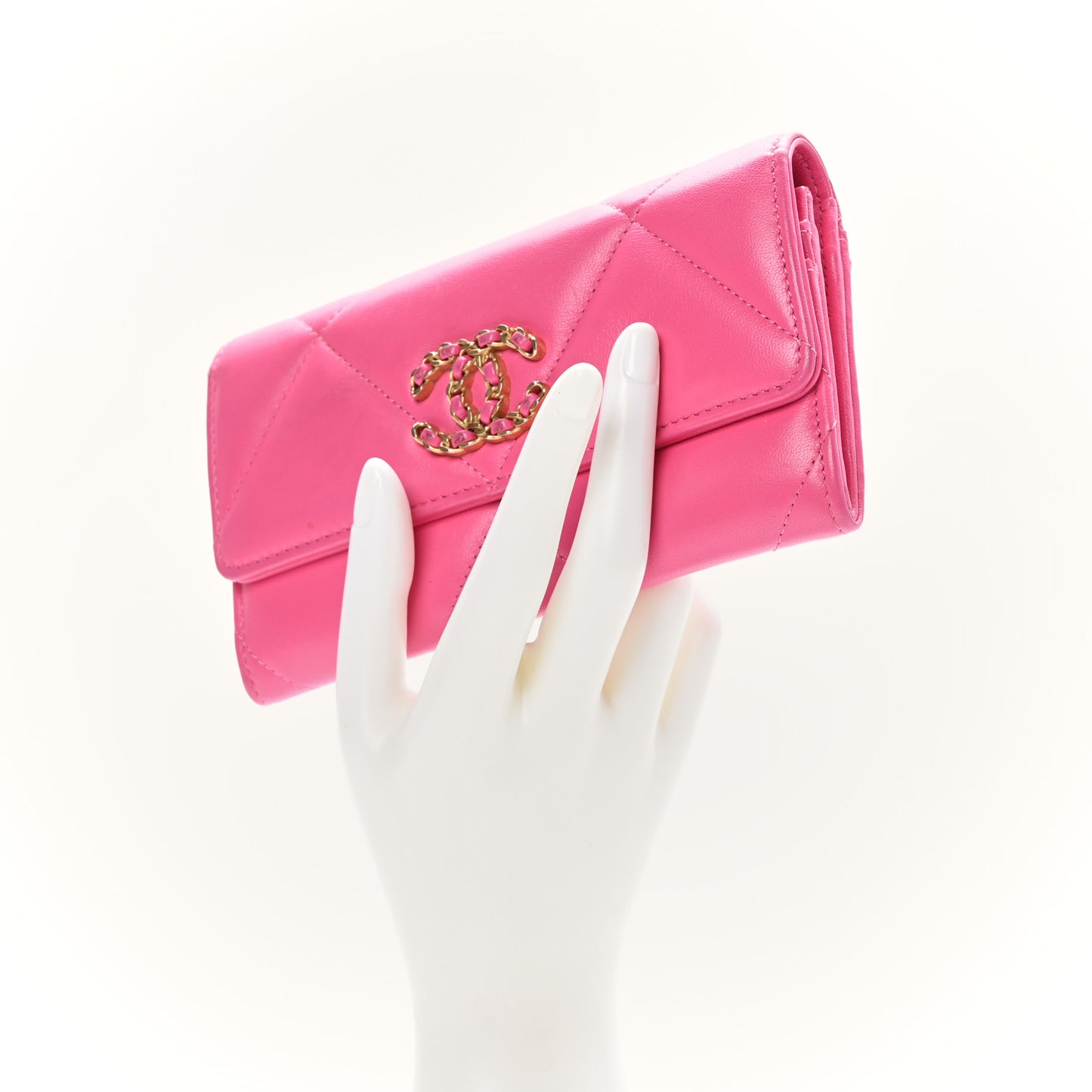 Lambskin Quilted Chanel 19 Flap Wallet Dark Pink