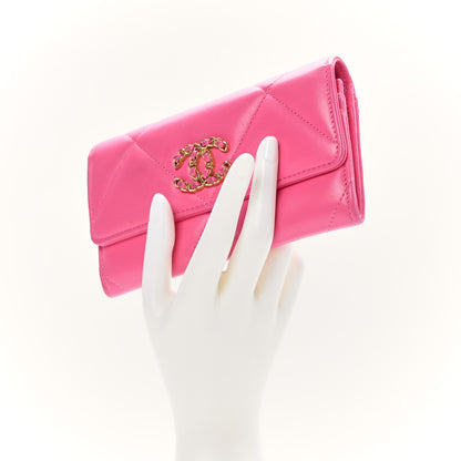 Chanel Lambskin Quilted Chanel 19 Flap Wallet Dark Pink 2 of 8