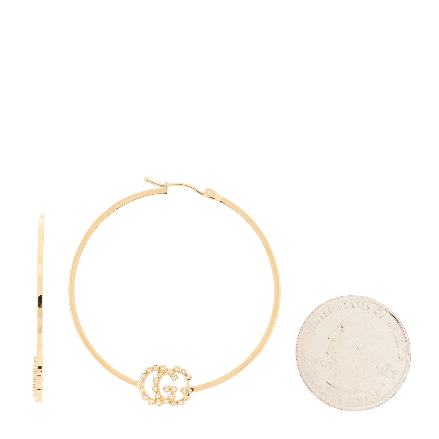 Gucci 18K Yellow Gold Diamond Large Running GG Hoop Earrings 2 of 7
