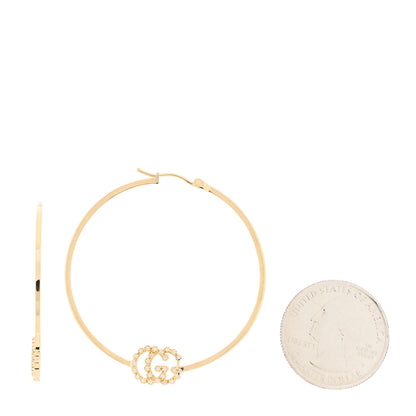 Gucci 18K Yellow Gold Diamond Large Running GG Hoop Earrings 2 of 7