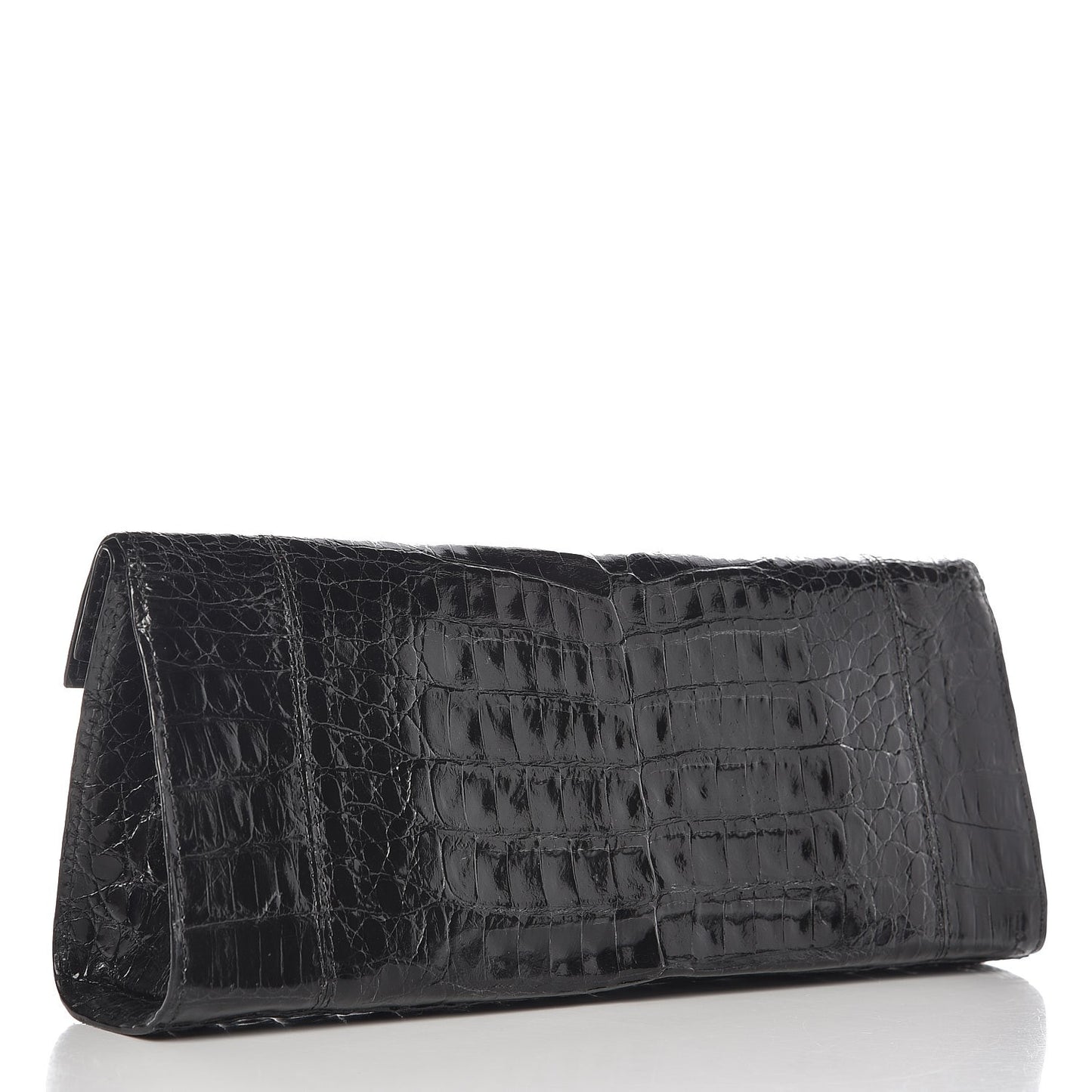 Glossy Crocodile Foldover Clutch Black