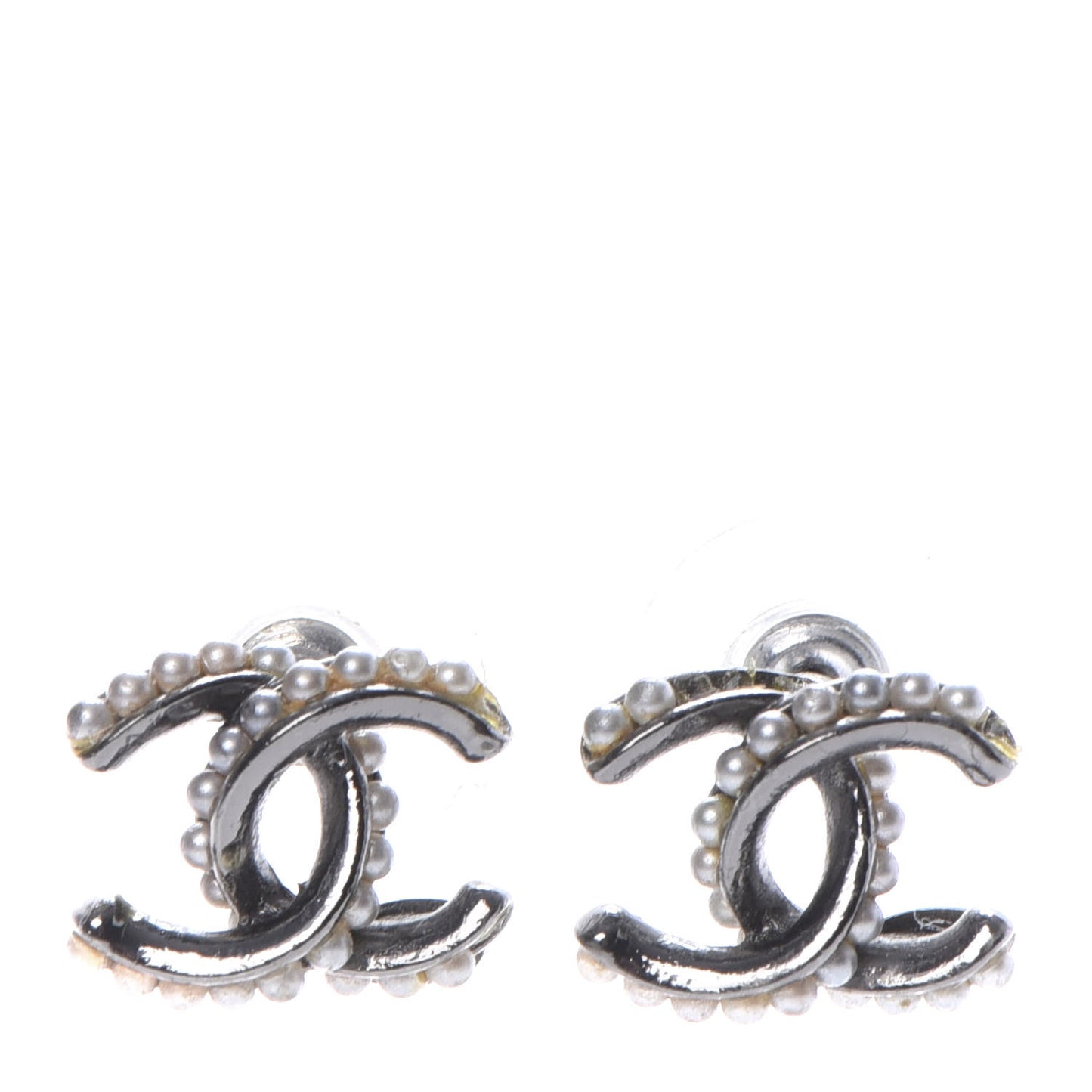 Pearl Twisted CC Earrings Ruthenium