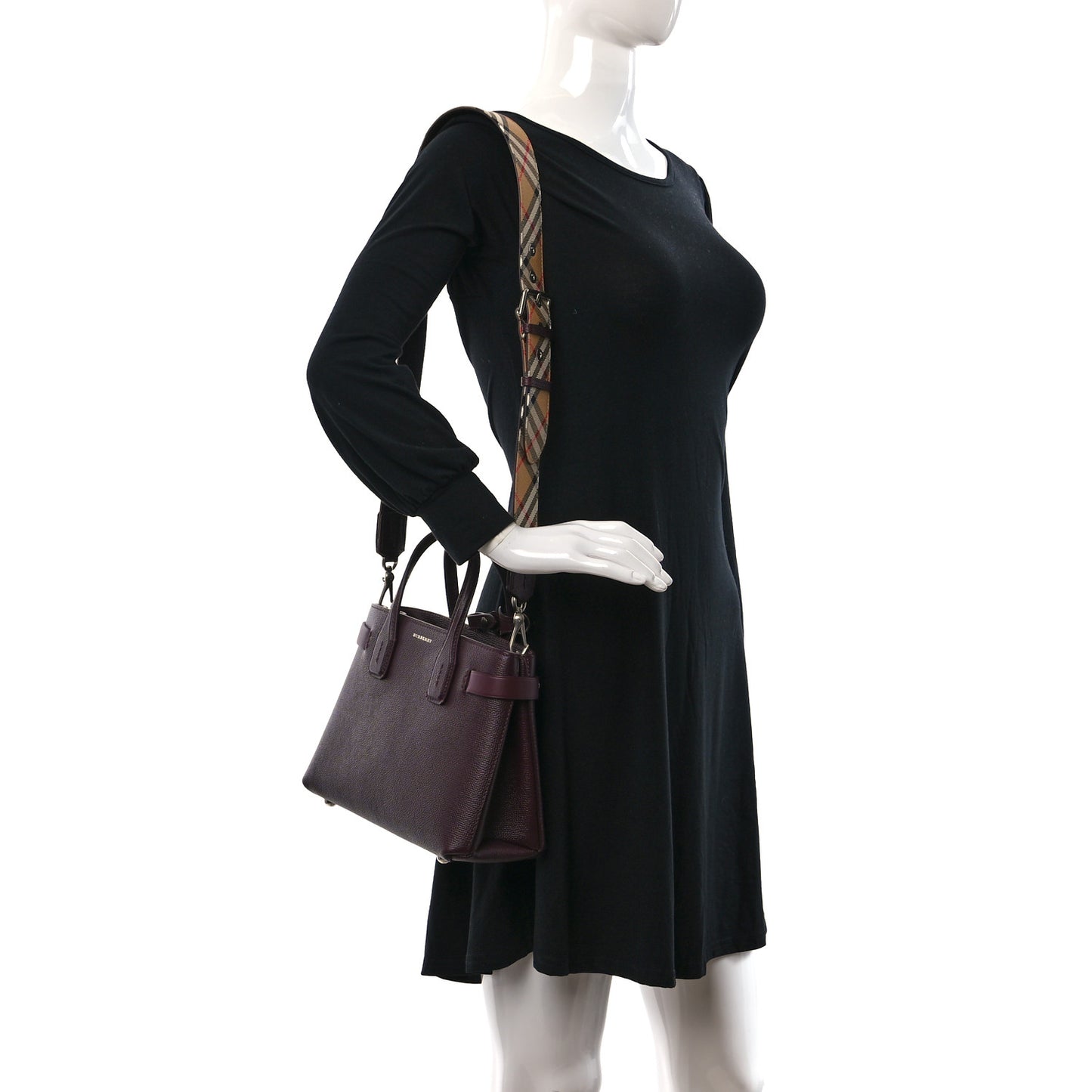Derby Calfskin House Check Small Banner Tote Mahogany Red
