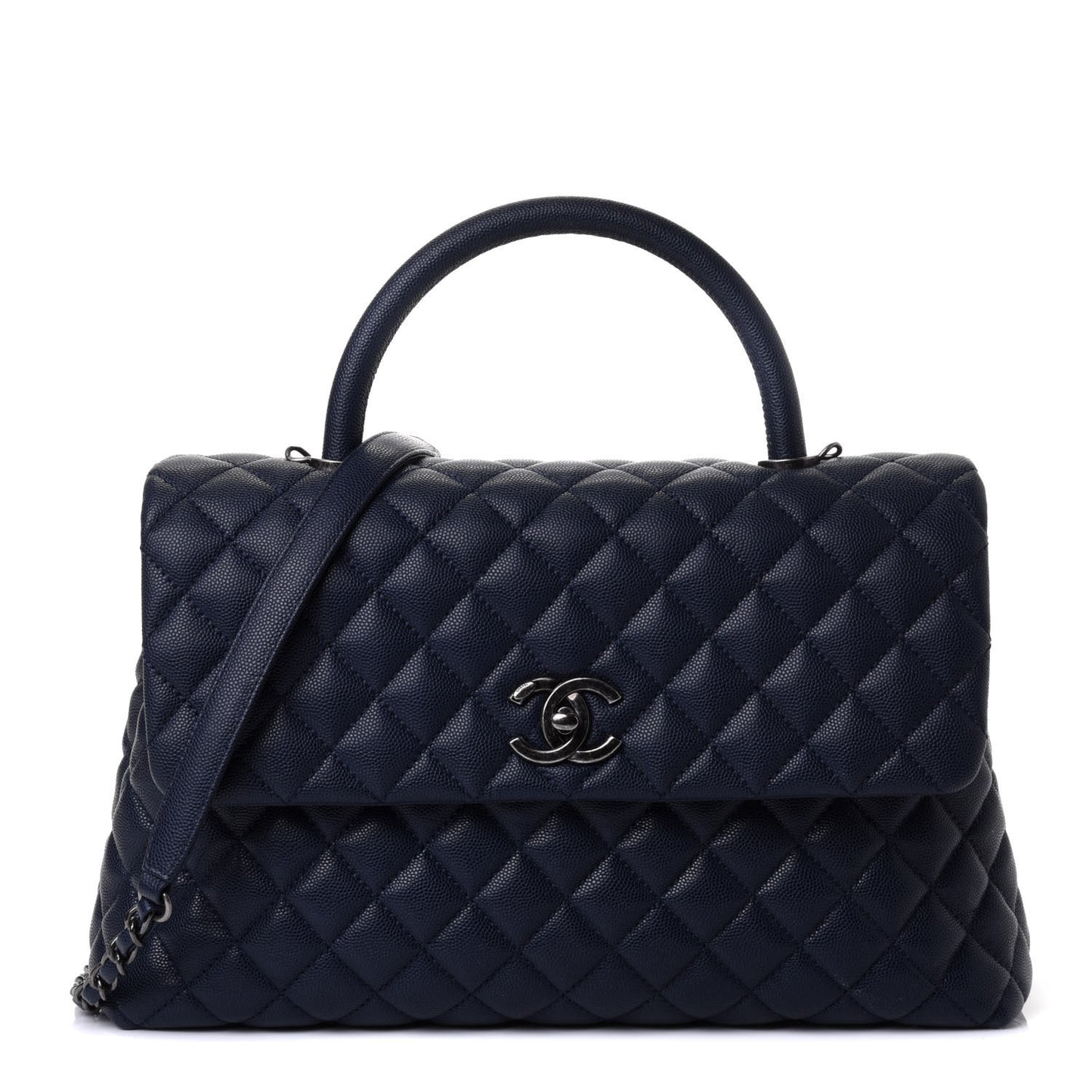 Caviar Quilted Medium Coco Handle Flap Navy Blue