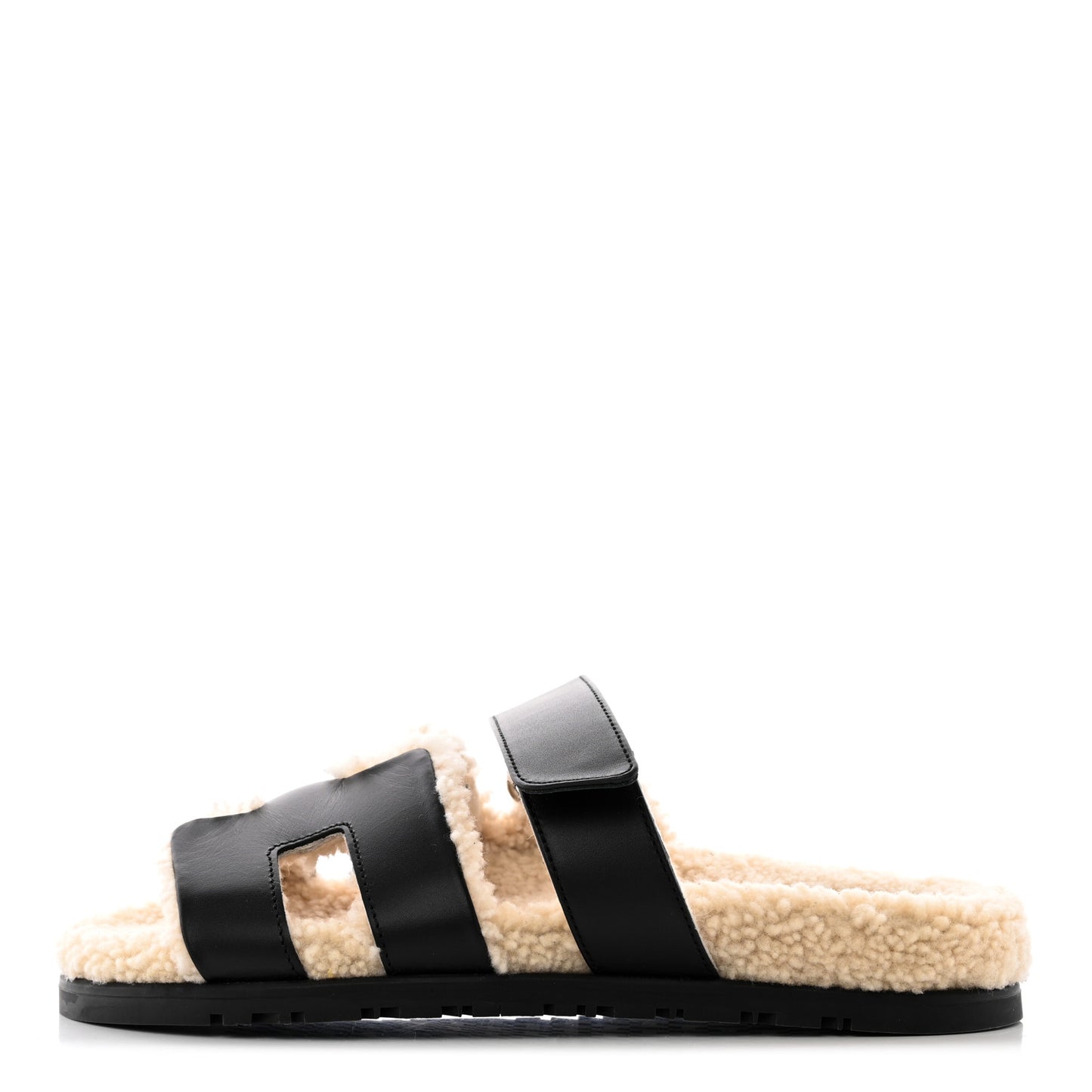 Calfskin Woolskin Womens Chypre Sandals 36.5 Black Ecru