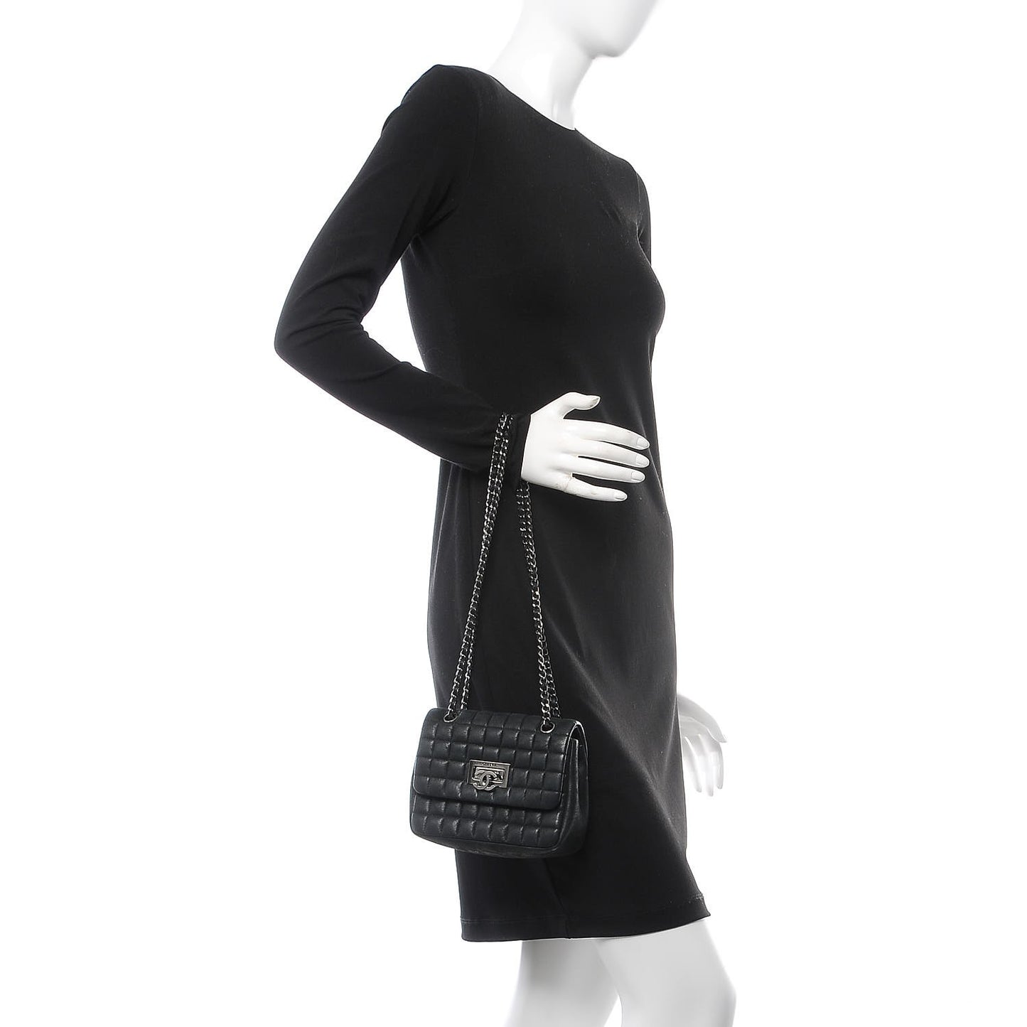 Iridescent Calfskin Square Quilted Mini Flap Black