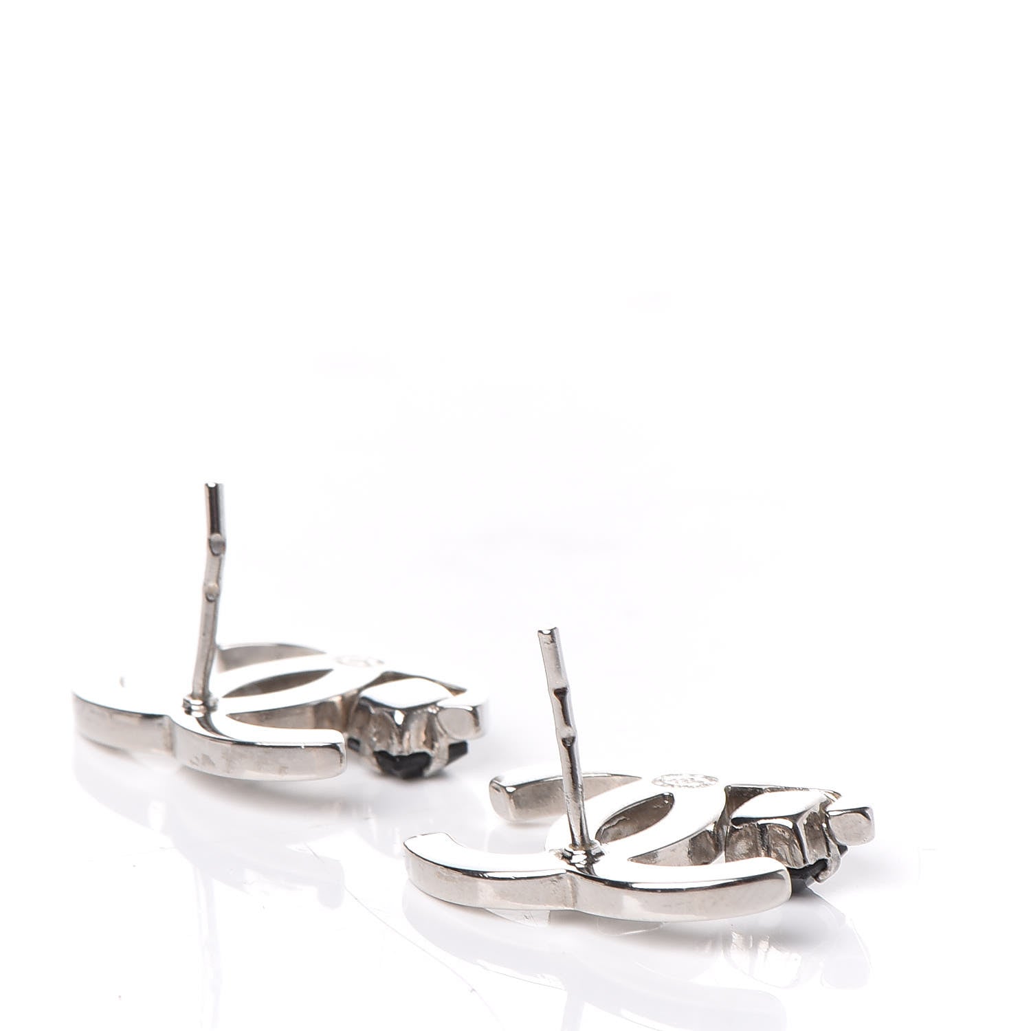 Chanel Black Stone CC Earrings Silver 3 of 6