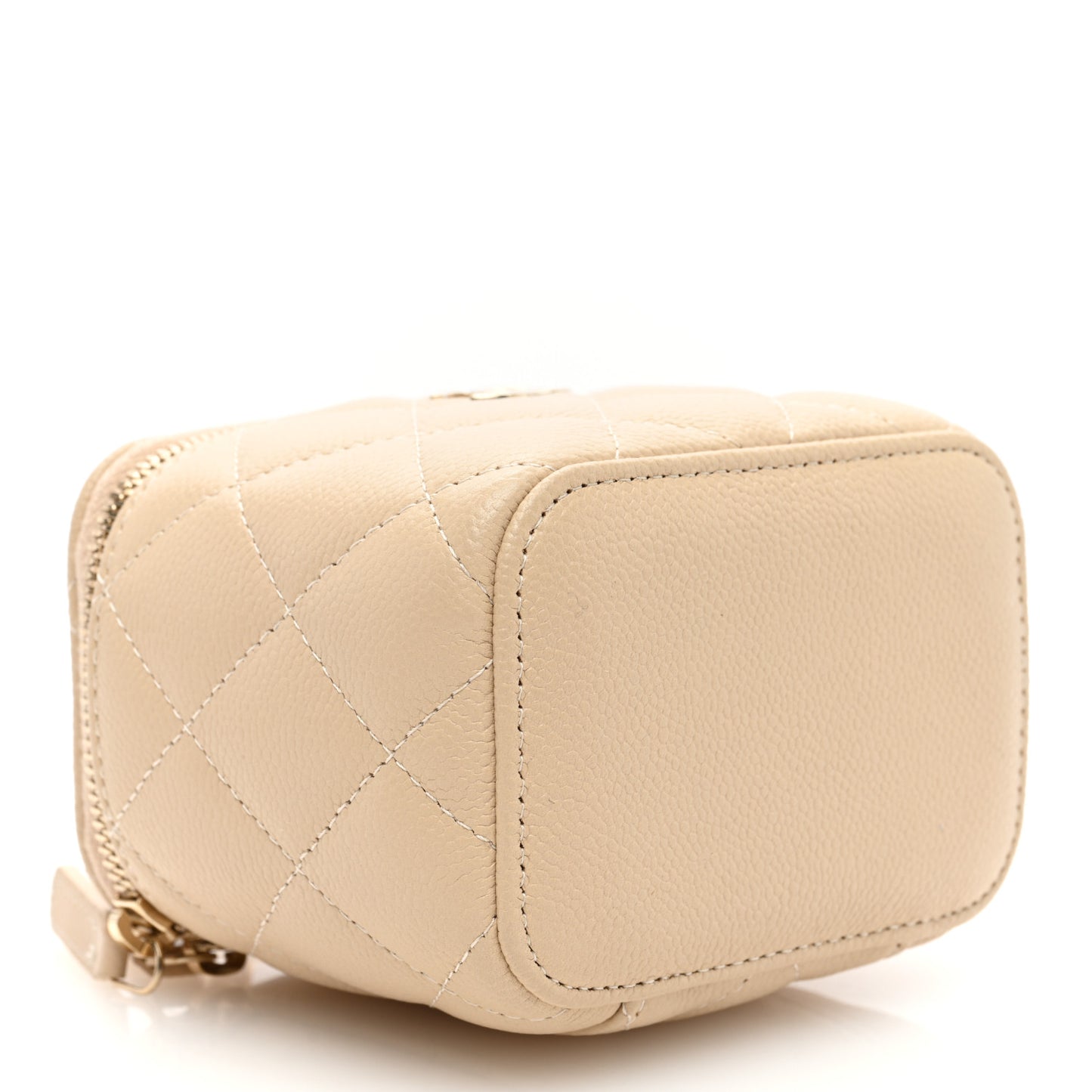 Caviar Quilted Tiny CC Mini Vanity Case With Chain Light Beige