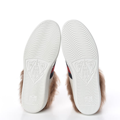 Gucci Calfskin Wool Web Bee Embroidered Mens Ace Sneakers 8 White 5 of 9