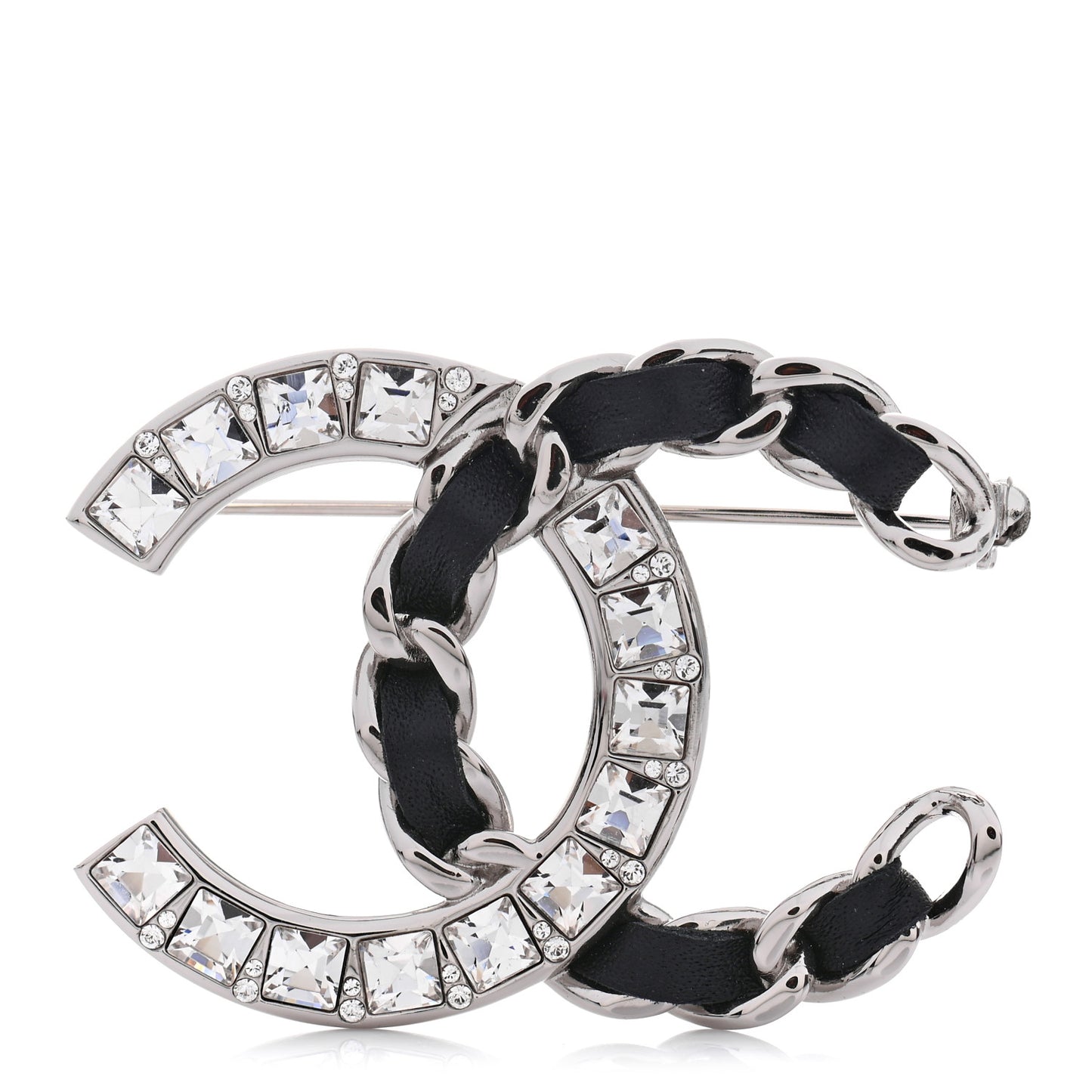 Lambskin Baguette Crystal CC Brooch Black Silver