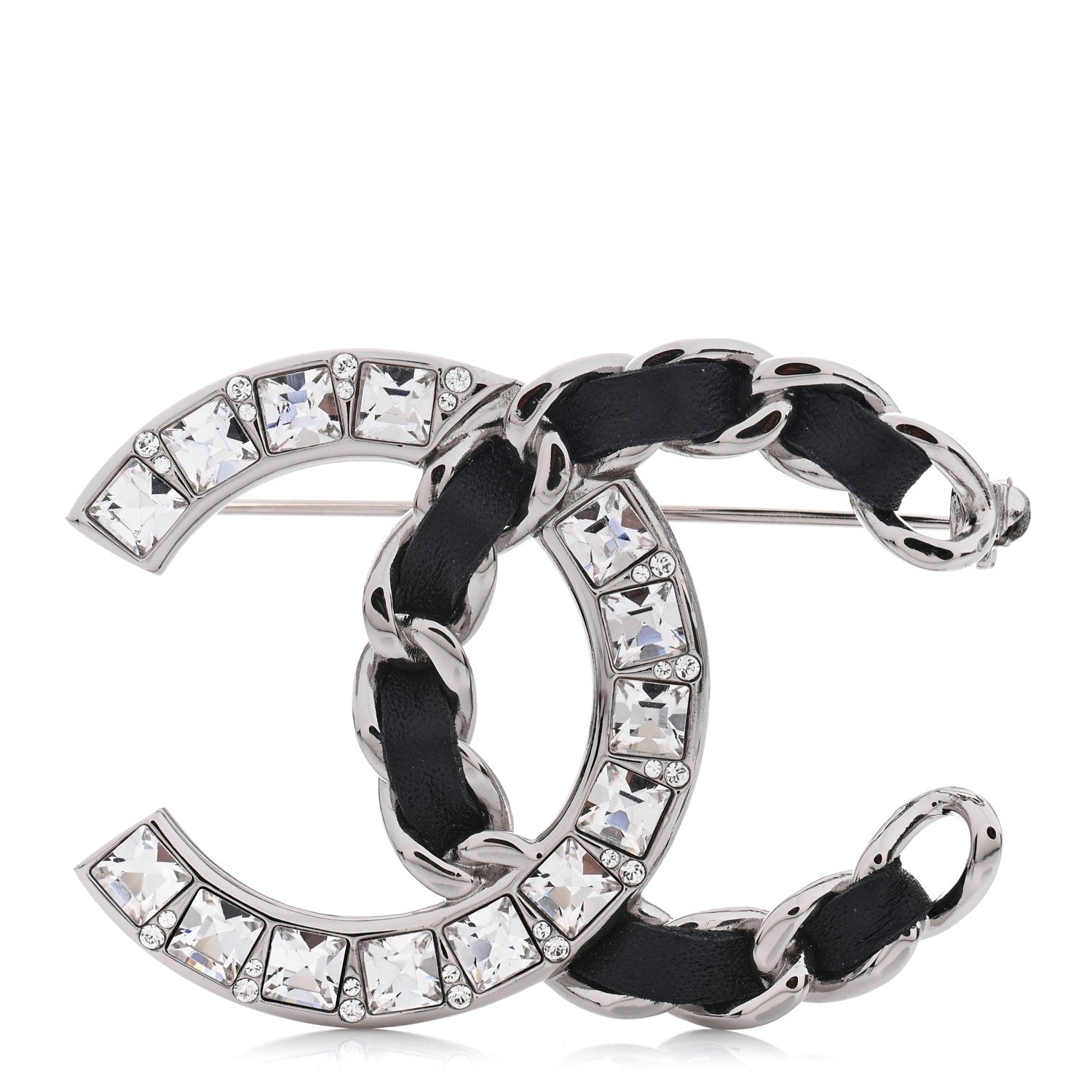 Chanel Lambskin Baguette Crystal CC Brooch Black Silver 1 of 4