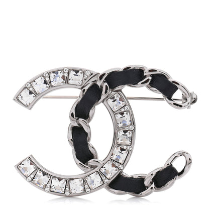 Chanel Lambskin Baguette Crystal CC Brooch Black Silver 1 of 4