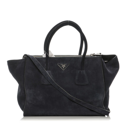 Prada Suede Scamosciato Twin Pocket Tote Blue 1 of 9