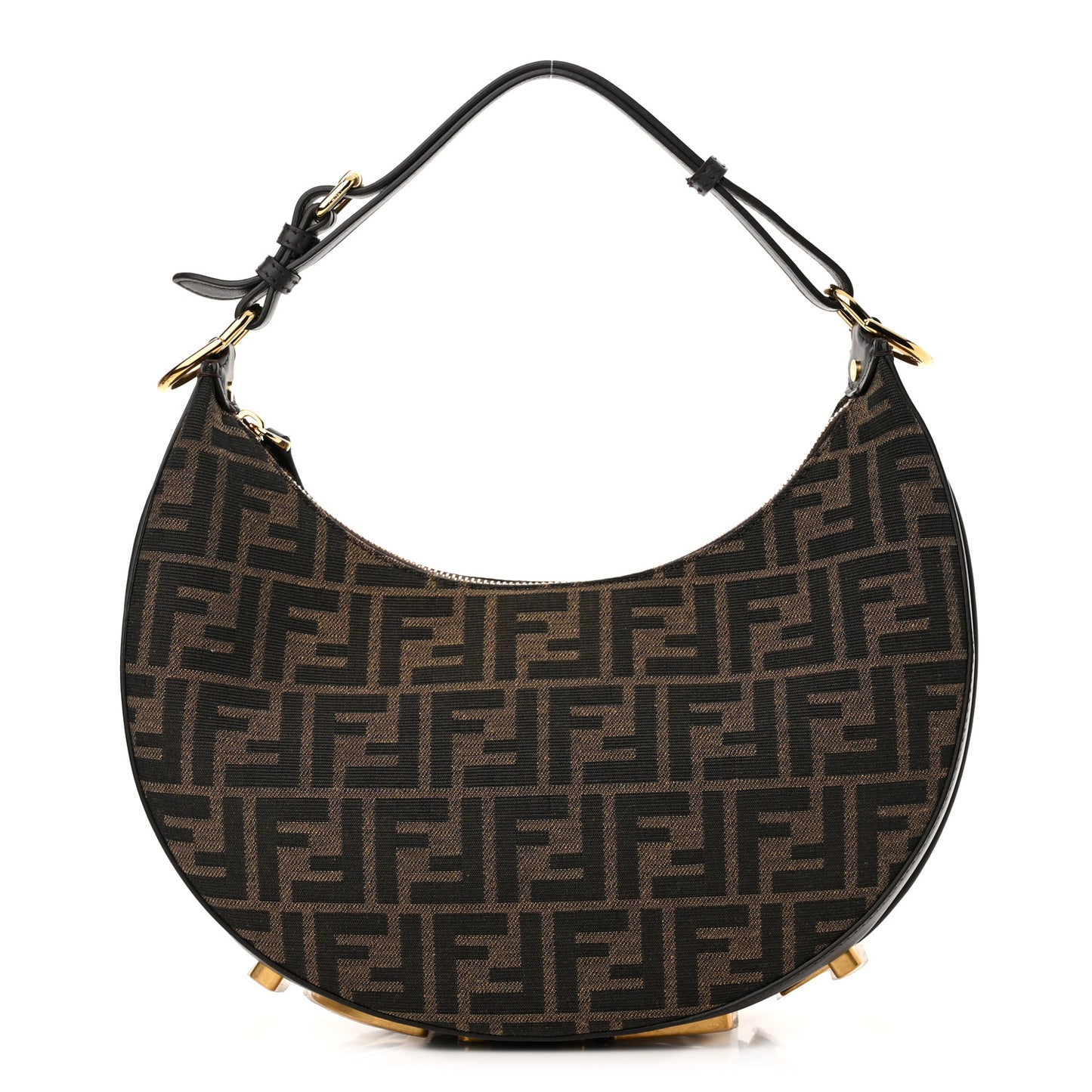 Fabric Jacquard Vitello Grace FF 1974 Small Fendigraphy Hobo Bag Tobacco Moro Ebano