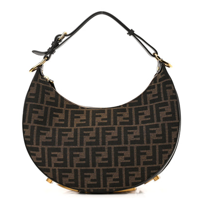 Fendi Fabric Jacquard Vitello Grace FF 1974 Small Fendigraphy Hobo Bag Tobacco Moro Ebano 1 of 11