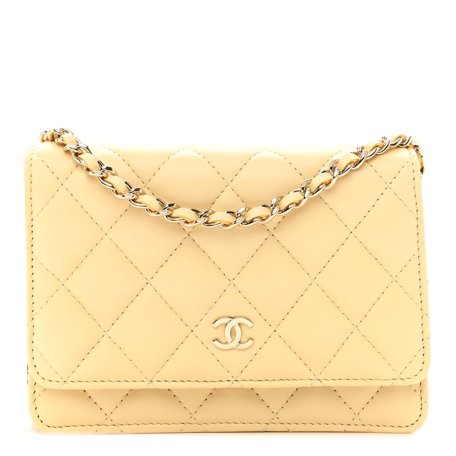 Chanel Lambskin Quilted Mini Wallet On Chain WOC Yellow 1 of 9