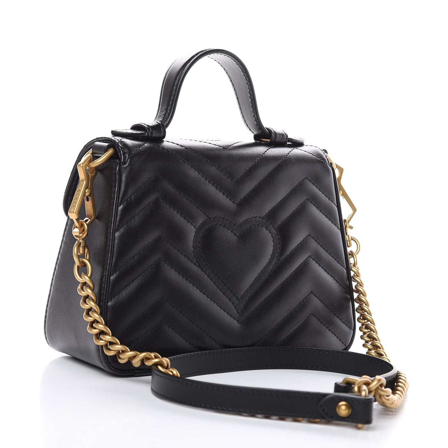 Calfskin Matelasse Mini GG Marmont Top Handle Shoulder Bag Black