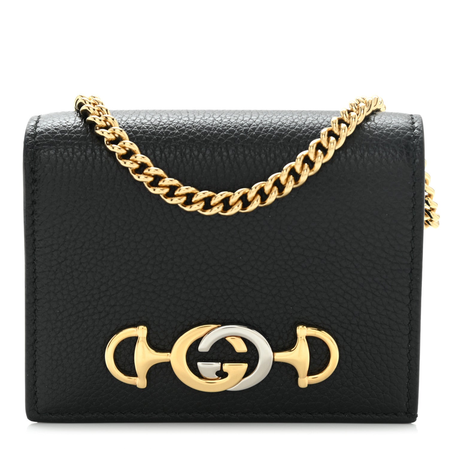 Gucci Grainy Calfskin Zumi Chain Card Case Wallet Black 1 of 9