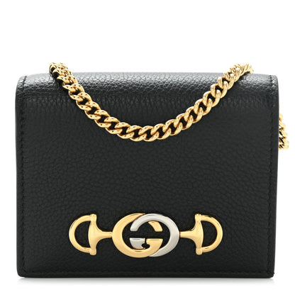 Gucci Grainy Calfskin Zumi Chain Card Case Wallet Black 1 of 9