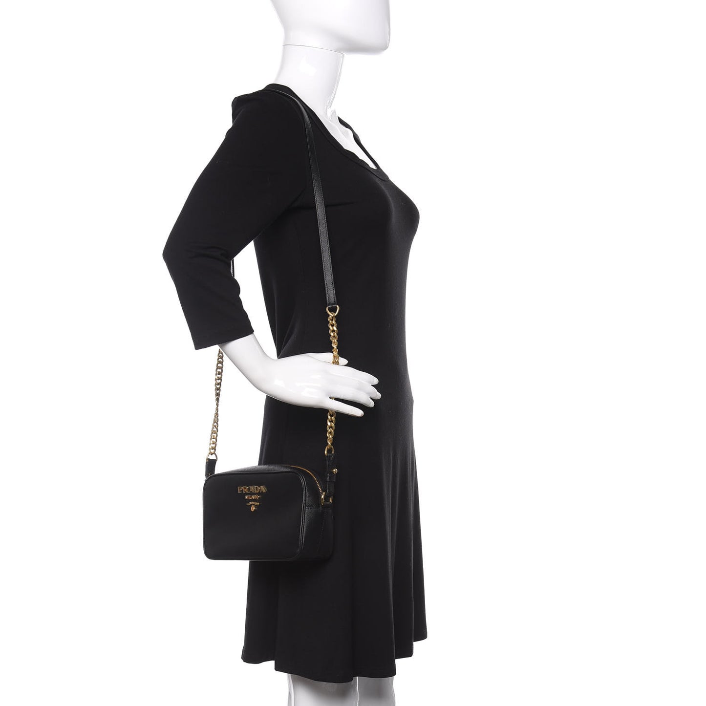 Saffiano Lux Small Camera Crossbody Bag Black