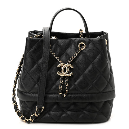 Chanel Caviar Quilted Rolled Up Bucket Drawstring Bag Black 1 of 9