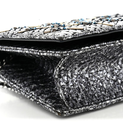 Chanel Metallic Snakeskin Quilted Beaded Chain Clutch Black Silver 19 of 23