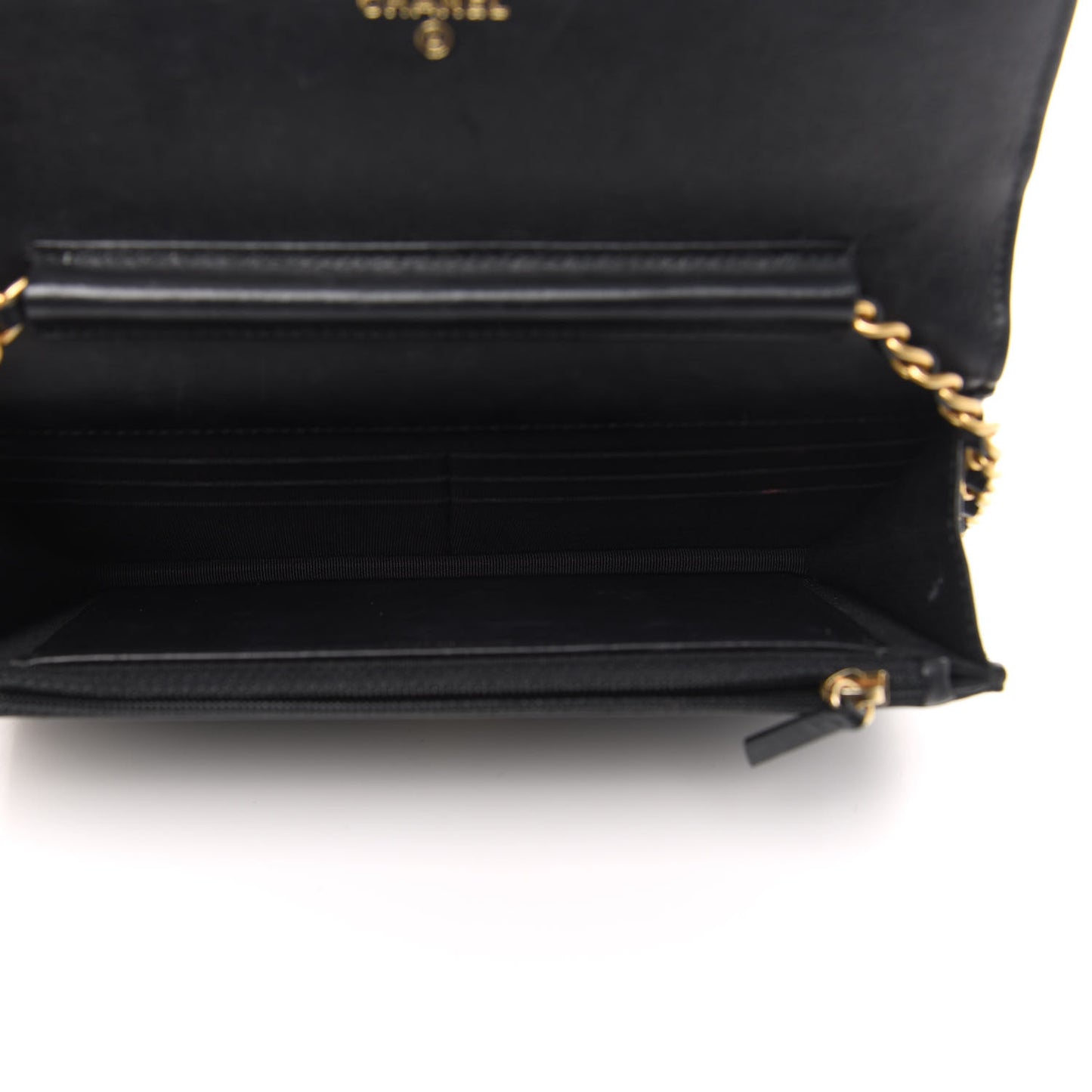 Crumpled Calfskin Chevron Quilted Wallet On Chain WOC Black