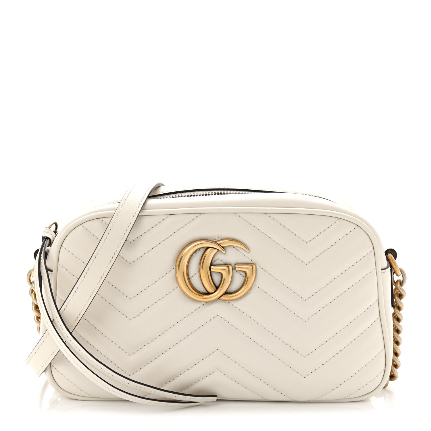 Gucci Calfskin Matelasse Small GG Marmont Chain Shoulder Bag White 1 of 10