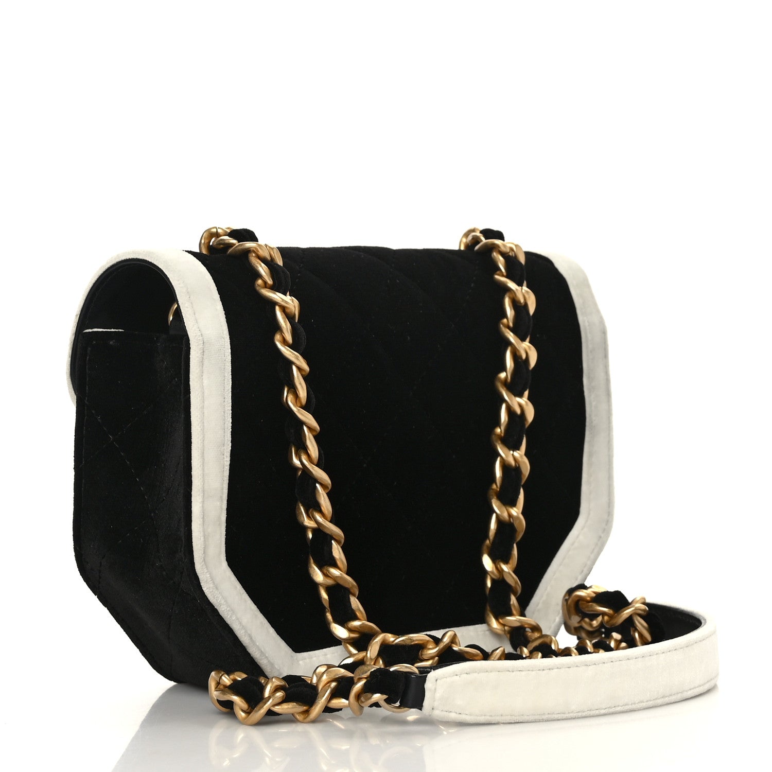 Chanel Velvet Quilted Mini Place Vendome Flap Black White 3 of 10