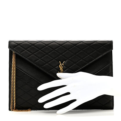 Saint Laurent Lambskin Quilted Double Flap Chain Pouch Black 2 of 7