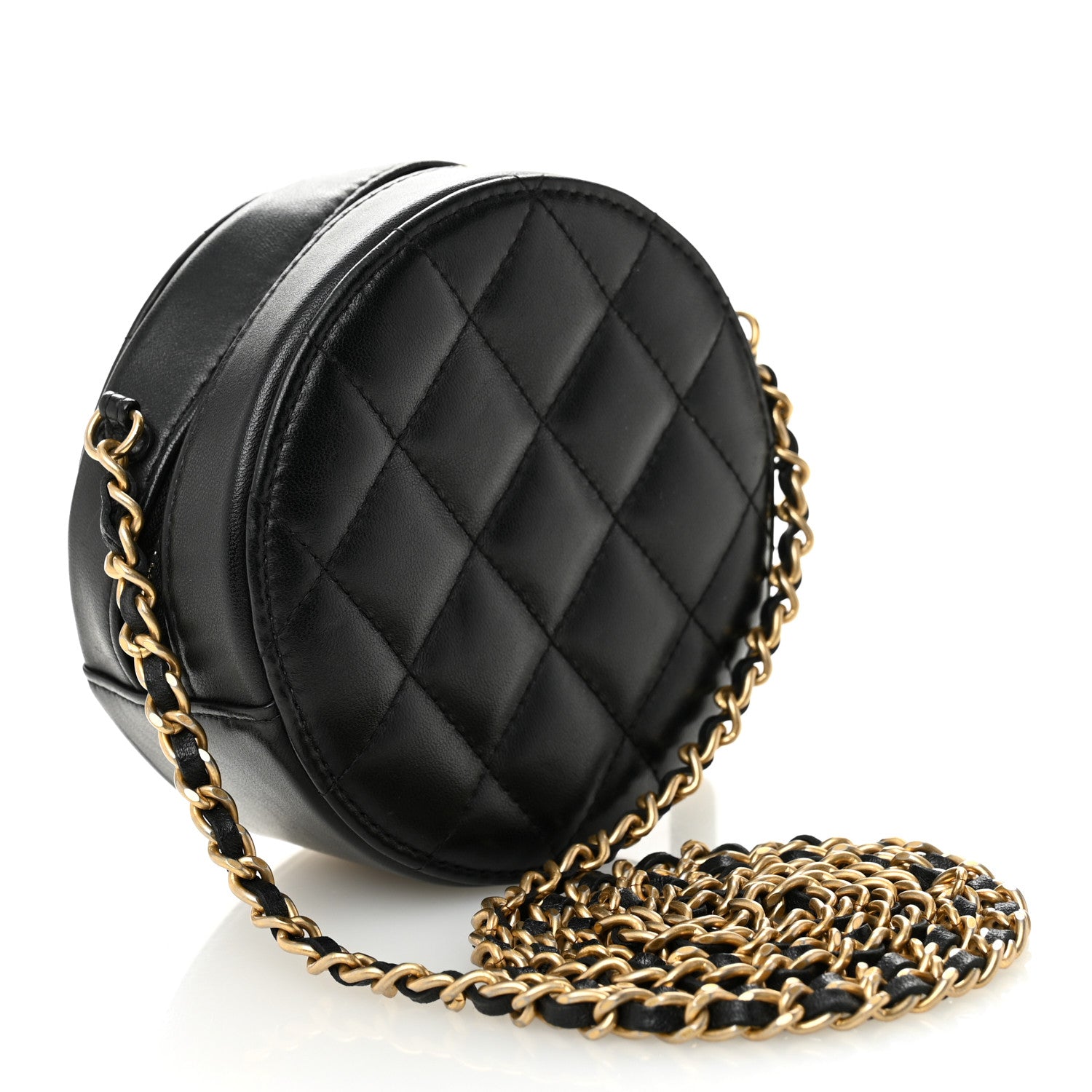 Chanel Lambskin Quilted Round Clutch With Chain Black 3 of 10