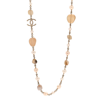 Chanel Pearl Glass Bead CC Long Necklace Gold 1 of 5