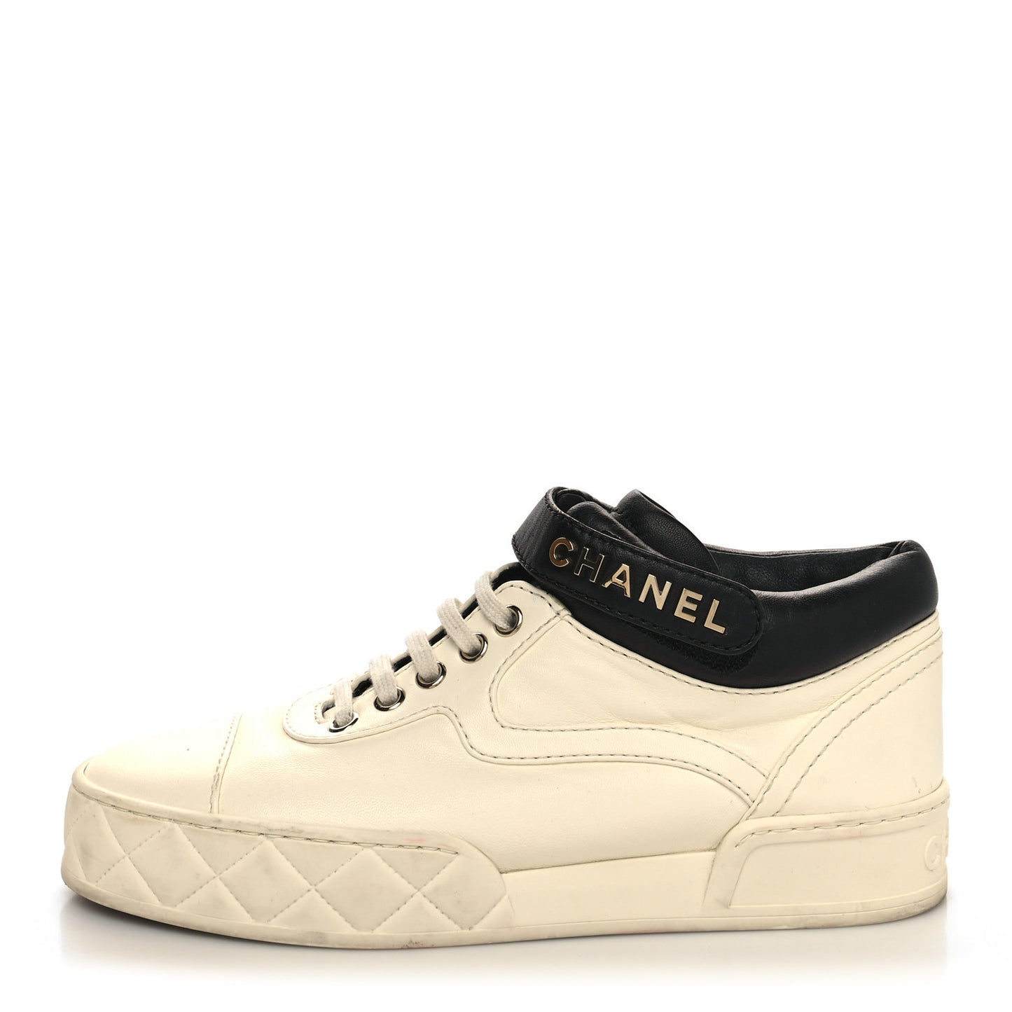 Lambskin Logo Strap Sneakers 37 Ivory Black