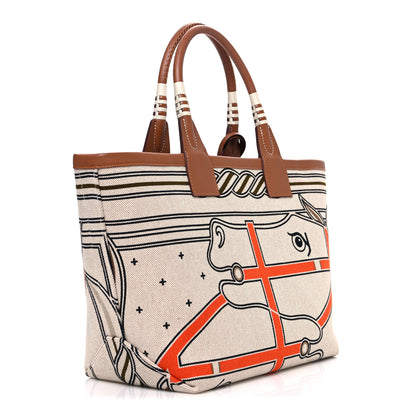 Hermes H Plume Canvas Swift Printed Quadrige au Fil Steeple 25 Bag Gris Beige Ecru Beige Gold 2 of 9