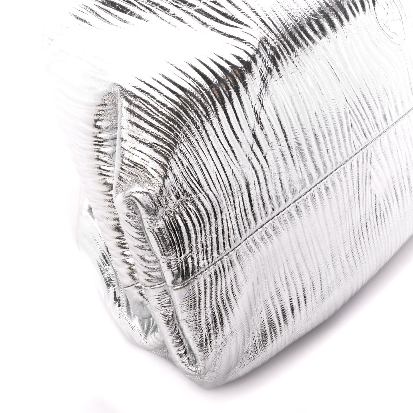 Metallic Bark Calfskin Embossed The Pouch Oversized Clutch Silver