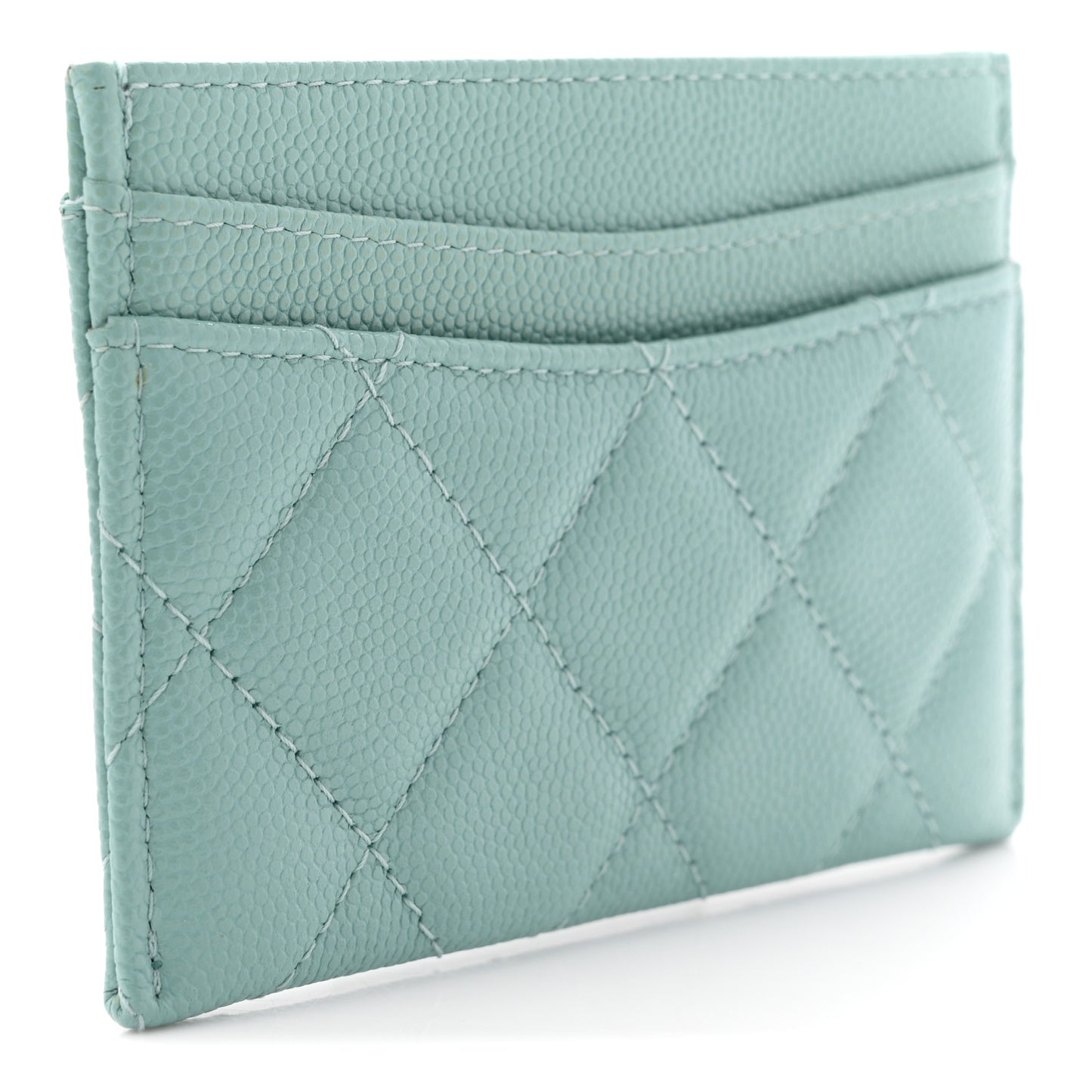 Caviar Quilted Card Holder Light Blue