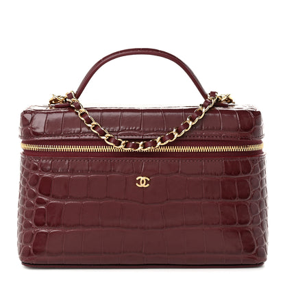 Chanel Calfskin Crocodile Embossed Top Handle Slim Vanity With Chain Dark Burgundy 1 of 11