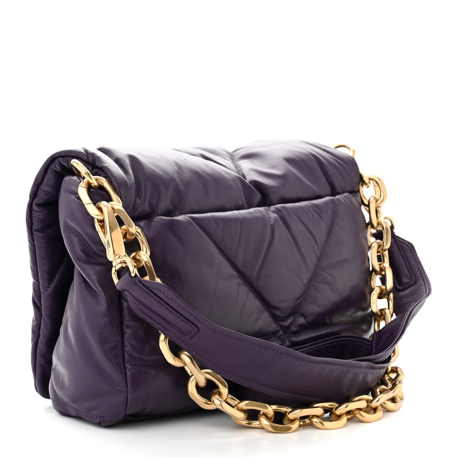 Prada Nappa Soft Padded Logo Embossed Triangle Quilted Shoulder Bag Viola 3 of 12