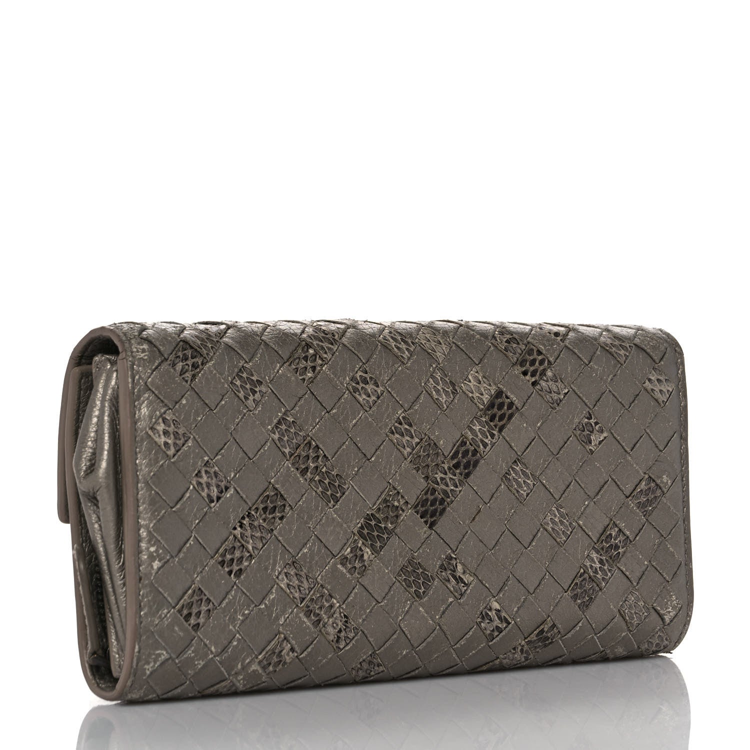 Bottega Veneta Metallic Nappa Intrecciato Ayers Continental Wallet Petale 3 of 9