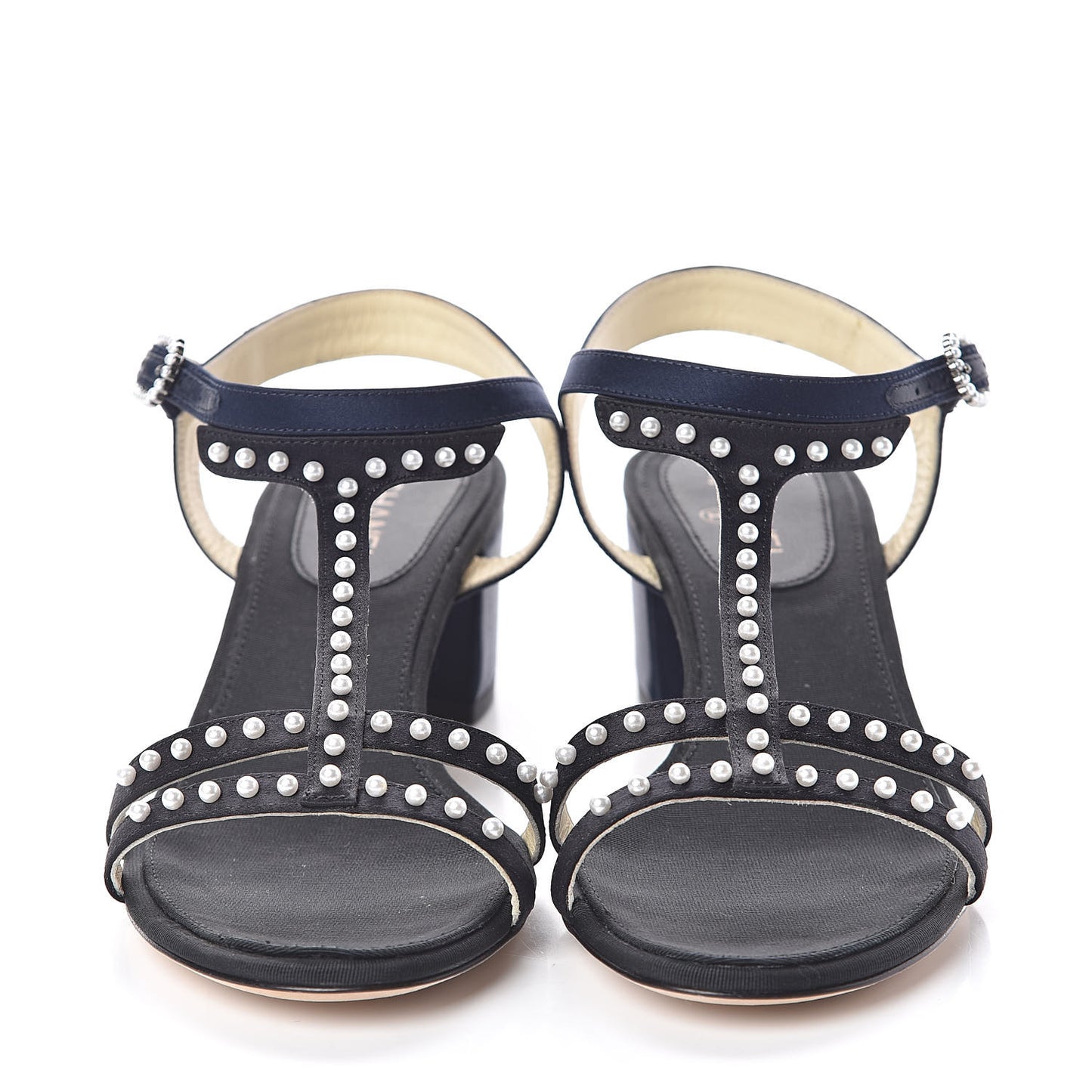 Satin Pearl Sandals 36.5 Black Navy