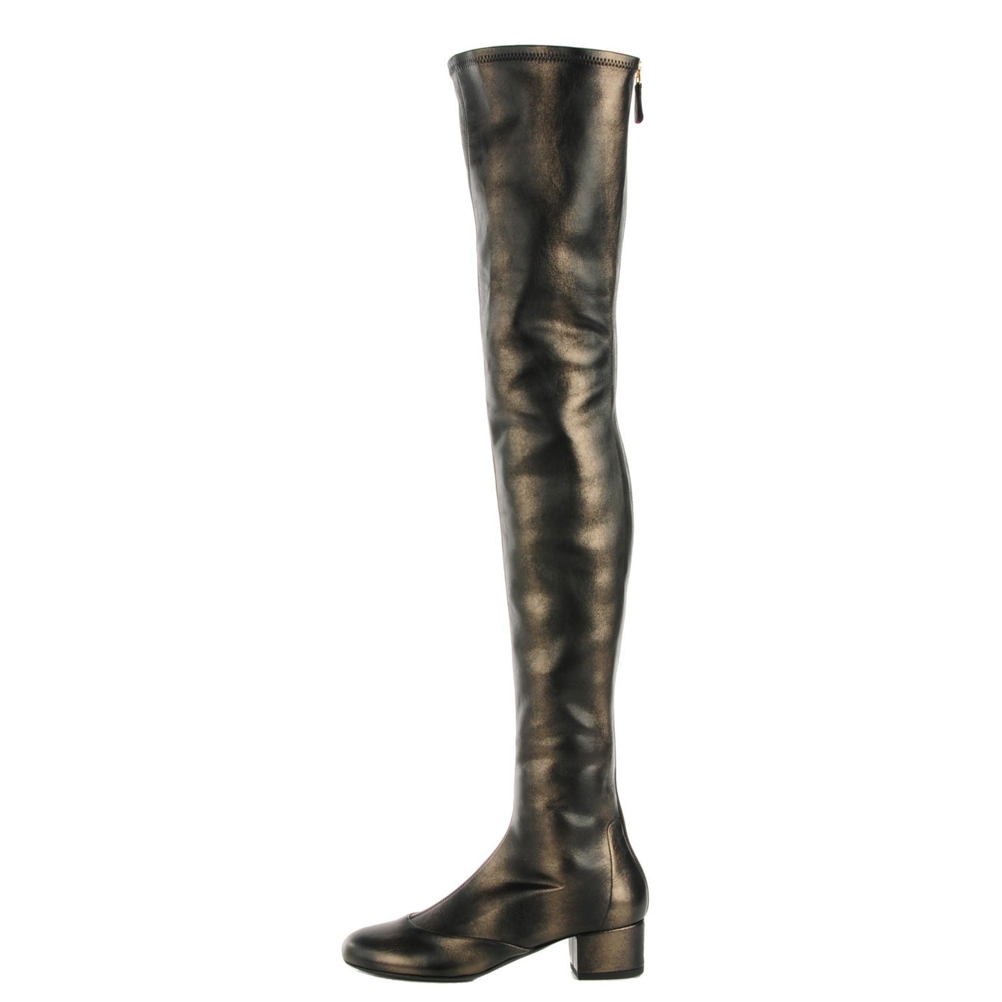 Metallic Lambskin Over the Knee Boots 36 Dark Grey
