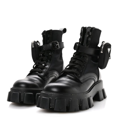 Prada Spazzolato Rois Nylon Metal Triangle Logo Monolith Pouch Pocket 55mm Boots 40 Black 4 of 8