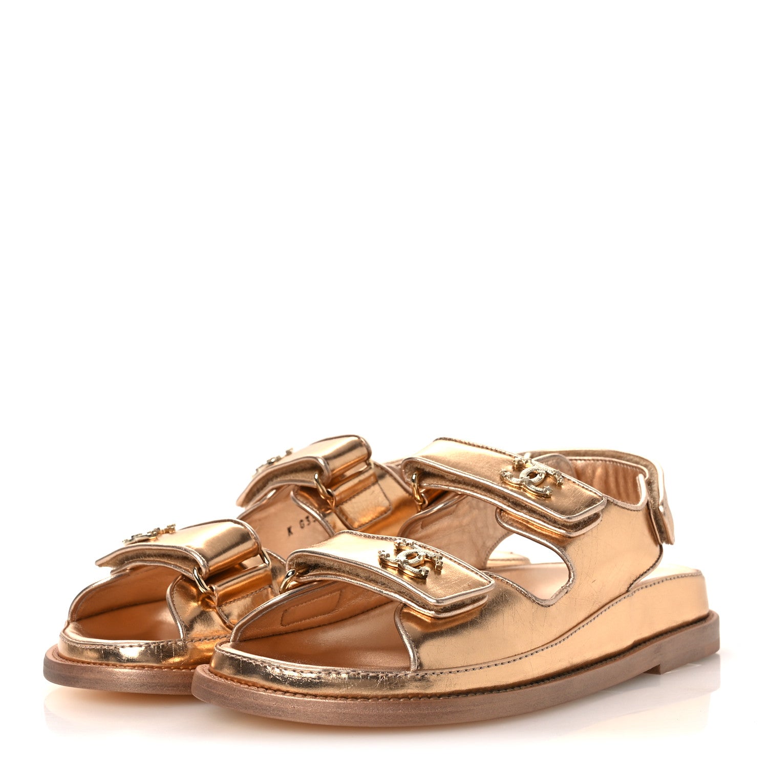 Chanel Metallic Laminated Calfskin Velcro Dad Sandals 36 Golden 4 of 12